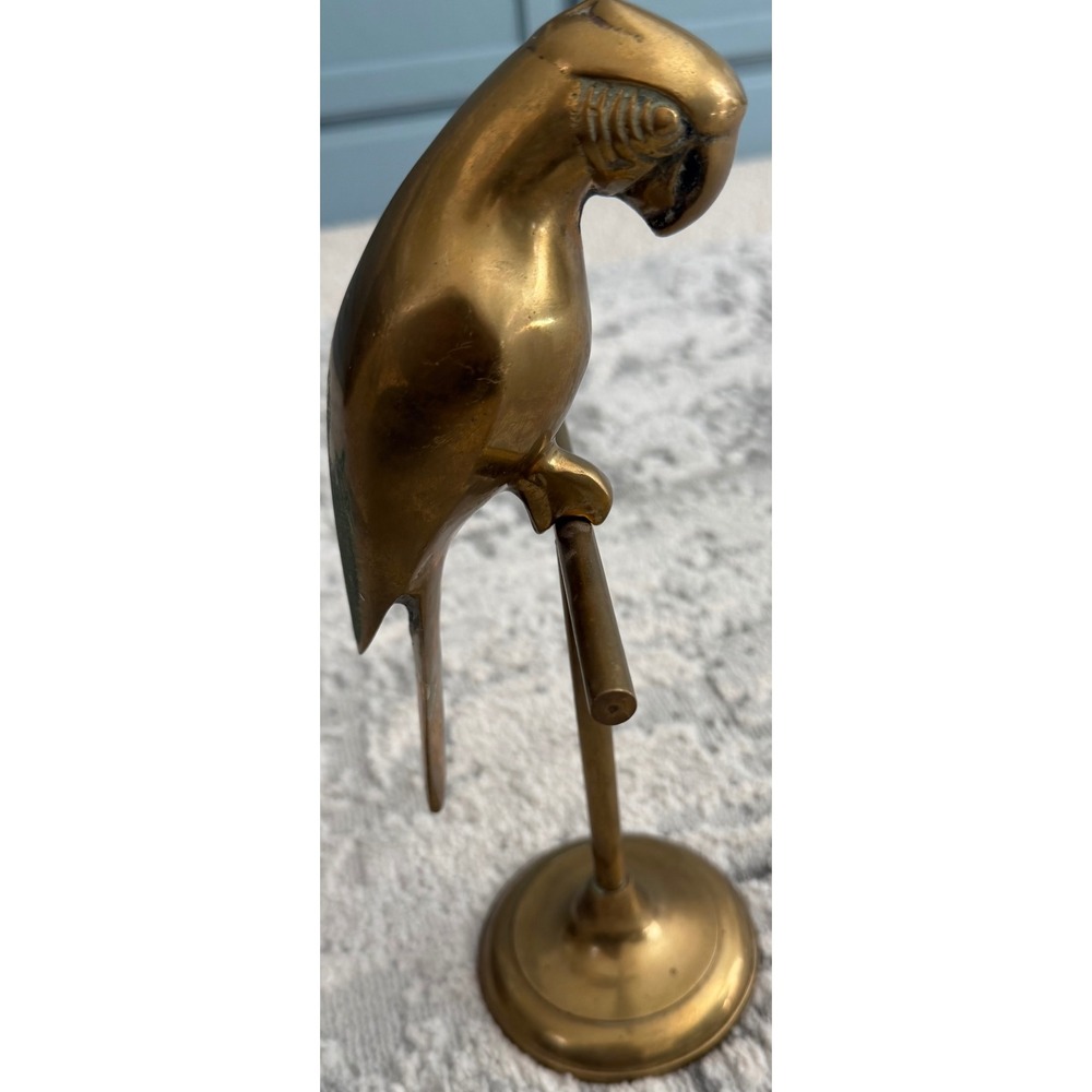 Vintage Andrea by Sadek Brass Parrot Figurine on Perch Stand Made in Korea